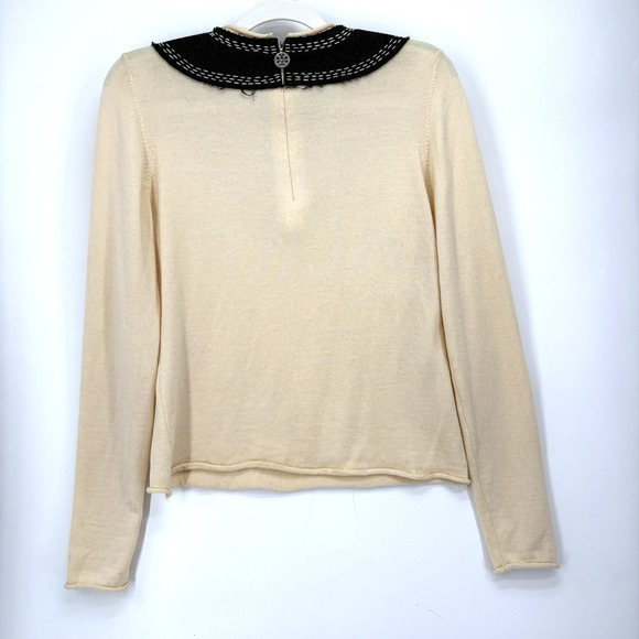 Tory Burch Sweater Medium Ivory Beaded Boho Merino Wool Top - Picture 6 of 7